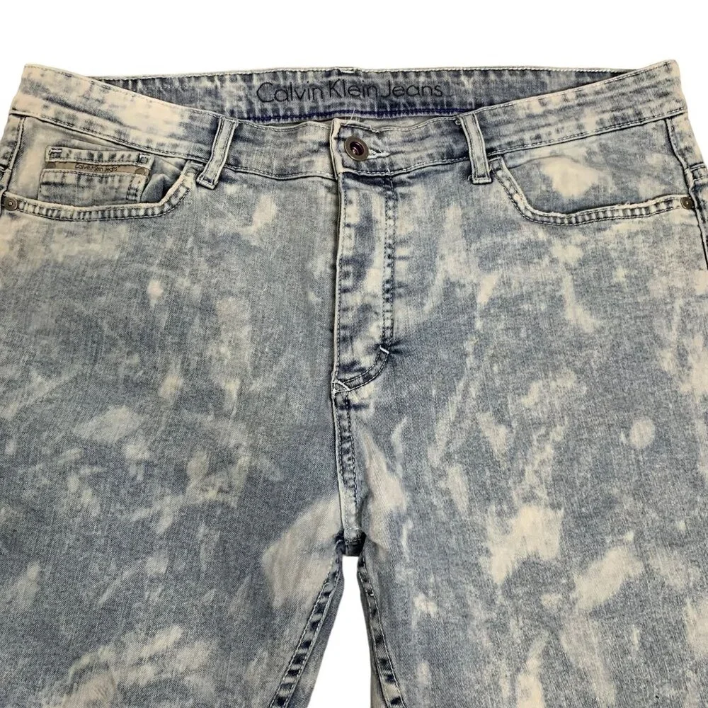 CK Calvin Klein Button Fly Denim Shorts 36 Acid Wash Blue 5 Pocket Mid Rise